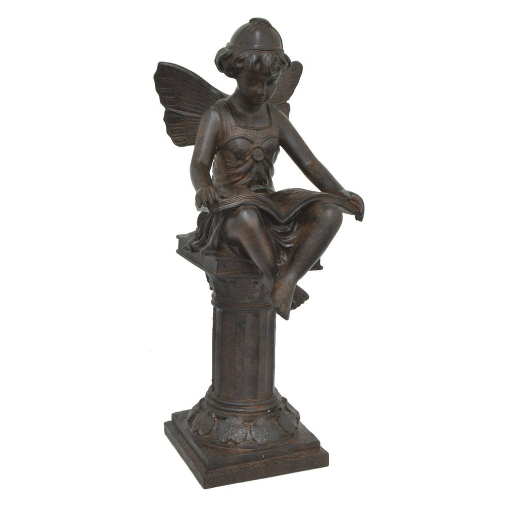 Three Hands Fairy on Pedestal Reading Book Garden Statue