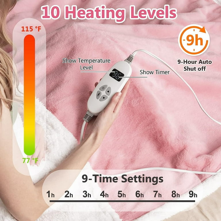 Sable Electric Blanket Heated Blanket Throw, 50 x 60 Flannel Blanket with  10 Heating Levels, 1-3 Timer Settings, ETL Certified, Machine Washable