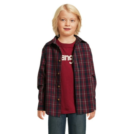 Wrangler Boys Long Sleeve Button-Up Shirt and Short Sleeve Graphic T-Shirt, 2-Pack, Sizes 4-18 & Husky