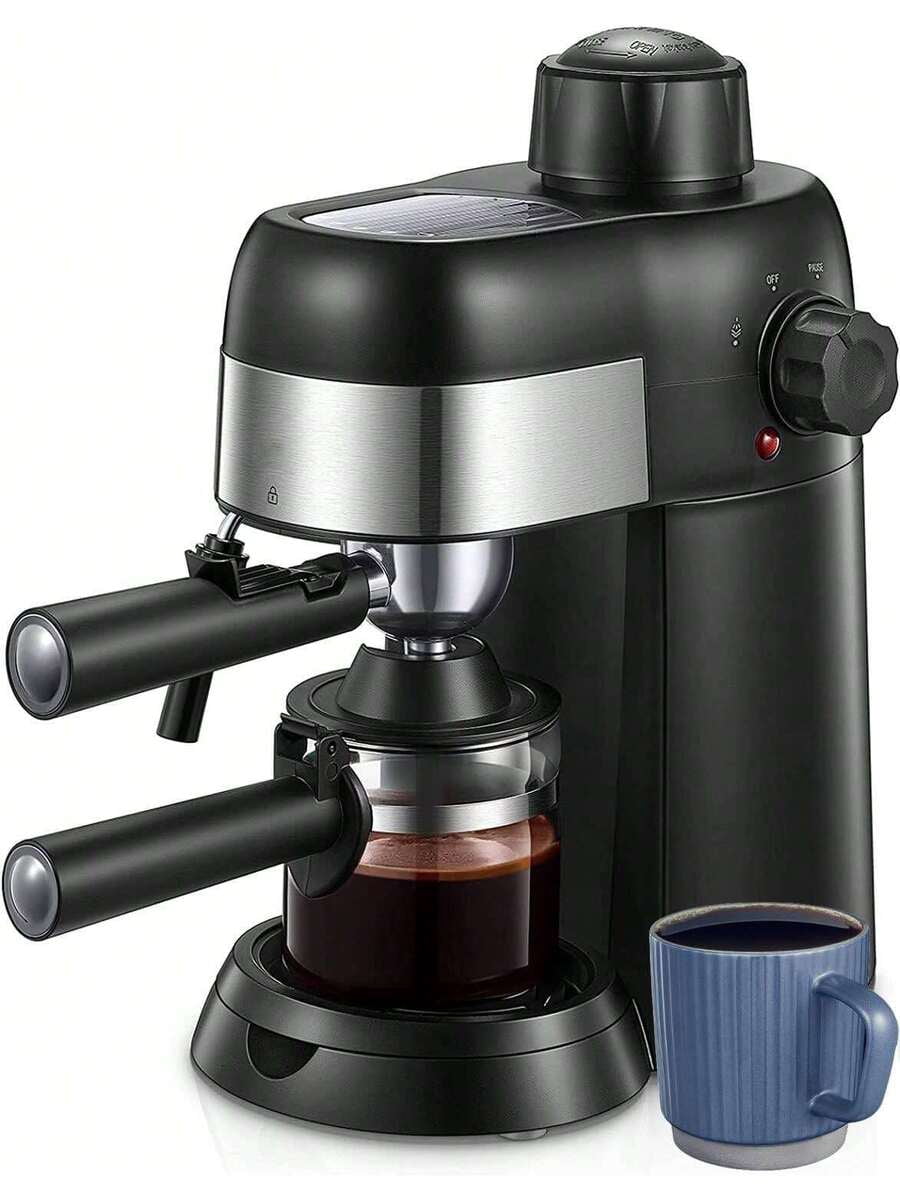 Steam Espresso Machine, 3.5 Bar 4 Cup, Professional Compact Espresso And Cappuccino Maker With Milk Frother And Carafe For Coffee, Latte And Mocha