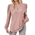 thumbnail image 1 of Top de manga larga con cuello en V y tejido jacquard para mujer - Camiseta holgada de color liso, 1 of 6