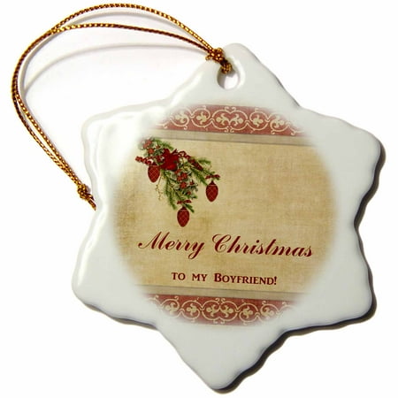 Decorated Christmas Tree With Ribbon 3dRose Christmas Tree Decorated Branch With Red Ornaments, Flowers, and Ribbons, To My Boyfriend, Snowflake Ornament, Porcelain, 3-inch ()