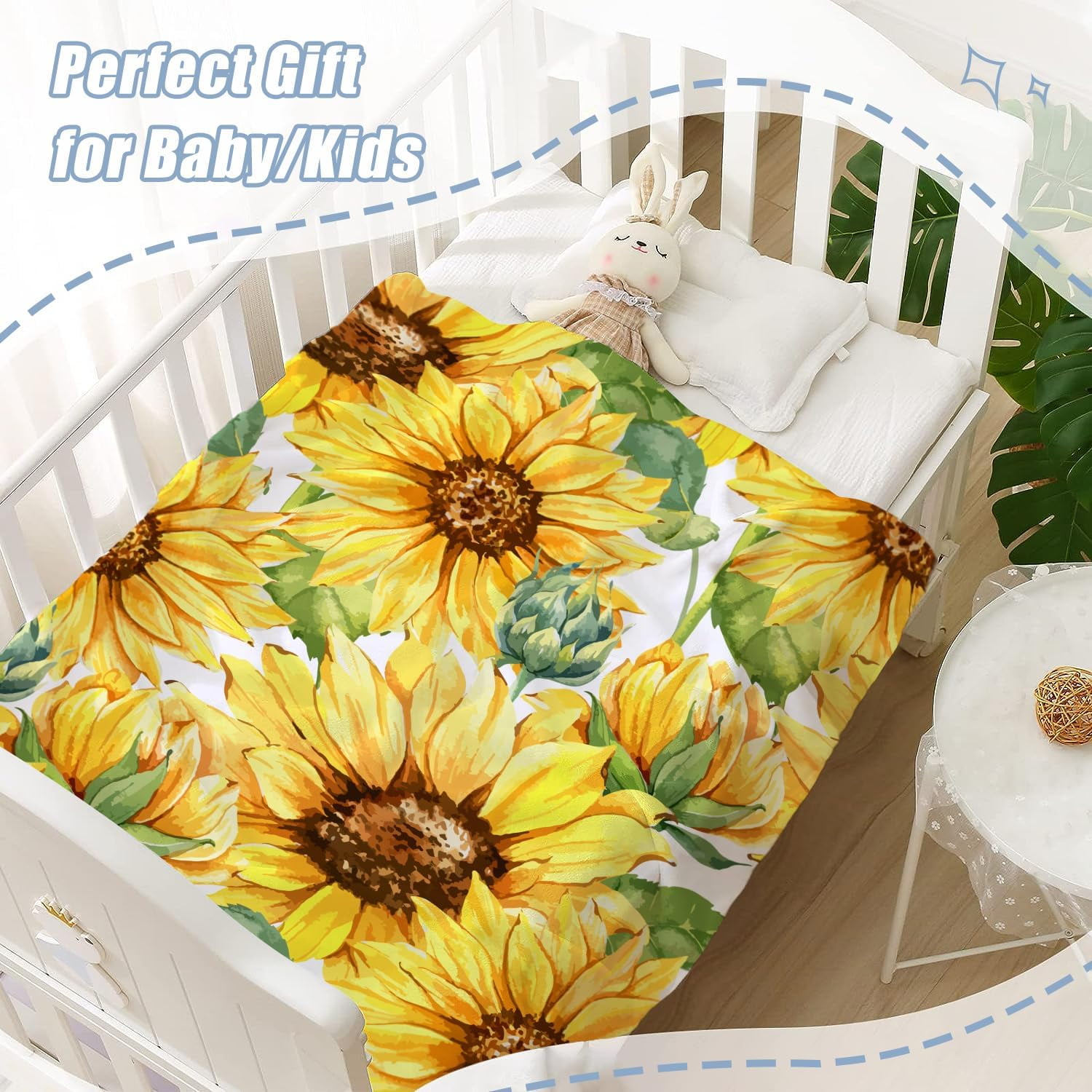 Sunflower Throw Blanket for Kids Small Spring Summer Floral Blanket Girls Boys Child Baby Bed Soft Fuzzy Plush Fleece Blanket Yellow Flower Couch Sofa Decorative Blanket 40x50