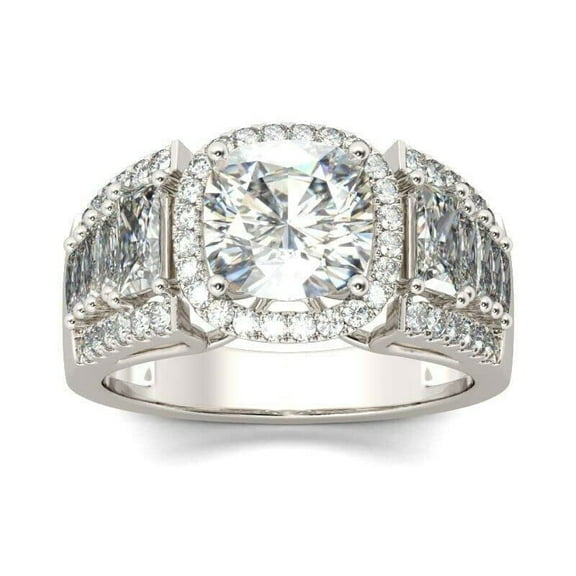 HeartsAndYou 3.5ct Cushion Cut Moissanite Halo with Accent Engagement Ring for Women 18k White Gold over Silver
