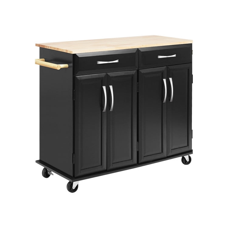 Finihen Rolling Storage Cabinet Cart, Kitchen Island Cart, Wood Top Rolling Kitchen Trolley Island Cart Storage Cabinet, for Kitchen, Dining Room, Black Finihen Rolling Storage Cabinet Cart, Kitchen Island Cart, Wood Top Rolling Kitchen Trolley Island Cart Storage Cabinet, for Kitchen, Dining Room, Black