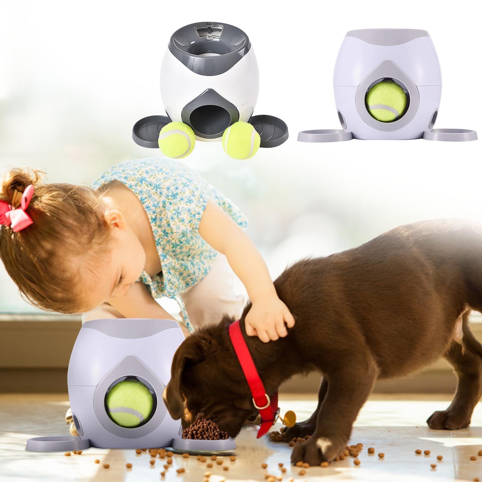 Automatic Dog Ball Thrower Launcher Dog Fetch Machine for Small To Medium Sized Dogs Adjustable Launch Distances Ball Launcher for Dogs with 2 Balls Dual Power Ball Thrower for Dogs