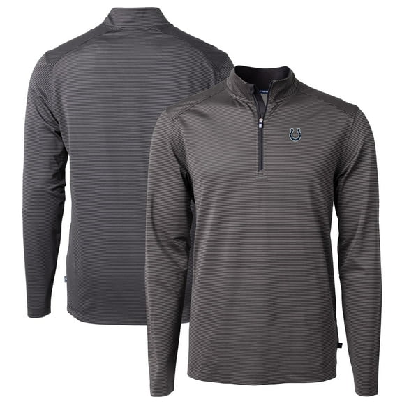 Men's Cutter & Buck Black/Gray Indianapolis Colts Virtue Eco Pique Micro Stripe Recycled Quarter-Zip Pullover Top