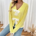 thumbnail image 4 of GigrtiJin Women Casual Thermal Sweater Yellow V Neck Bow Button Long Sleeve Blouse Trendy Knitted Tunic, 4 of 7