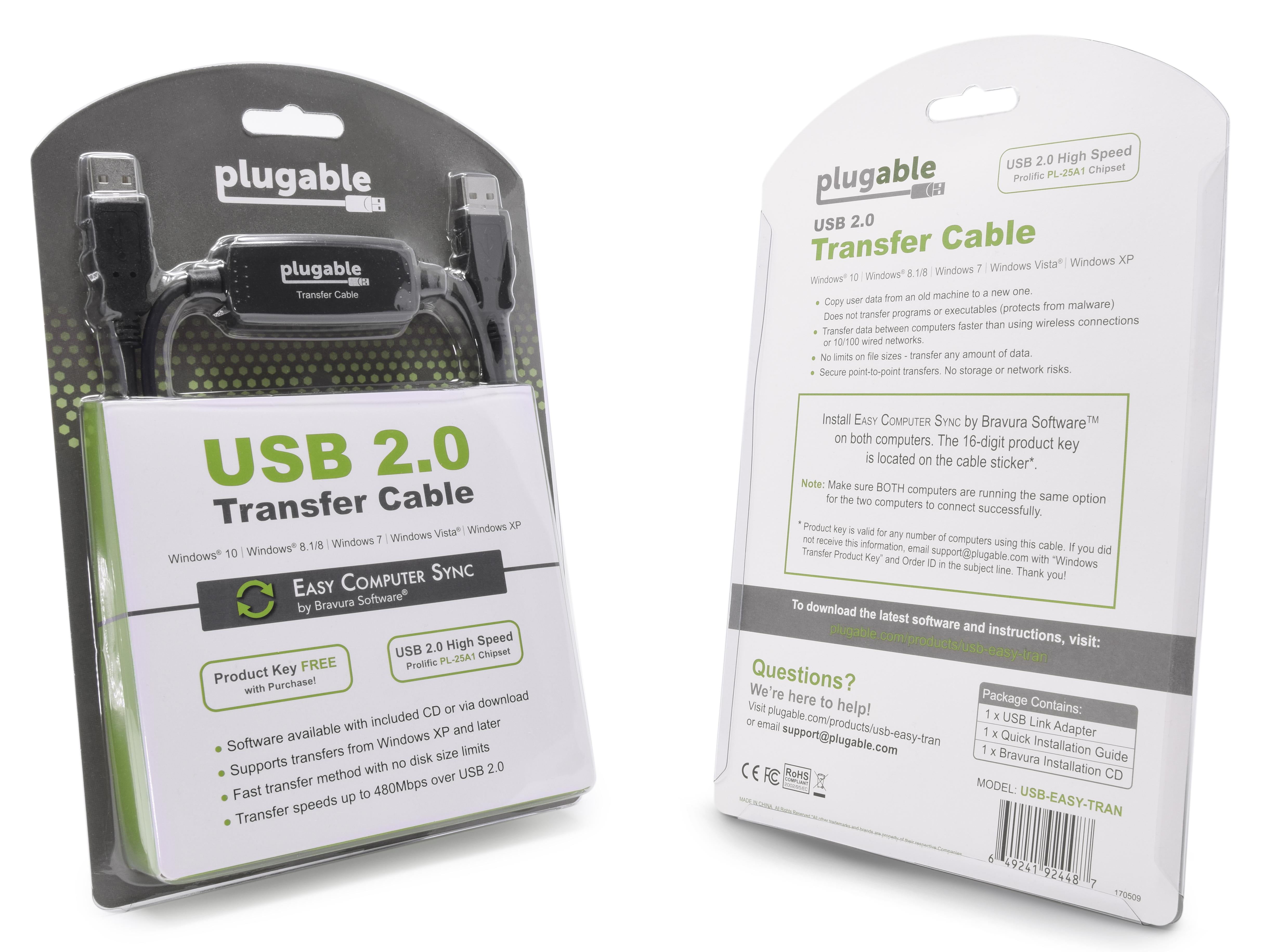 Plugable Usb 2 0 Transfer Cable Unlimited Use Transfer Data Between 2 Windows Pc S Compatible With Windows 10 8 1 8 7 Vista Xp Bravura Easy
