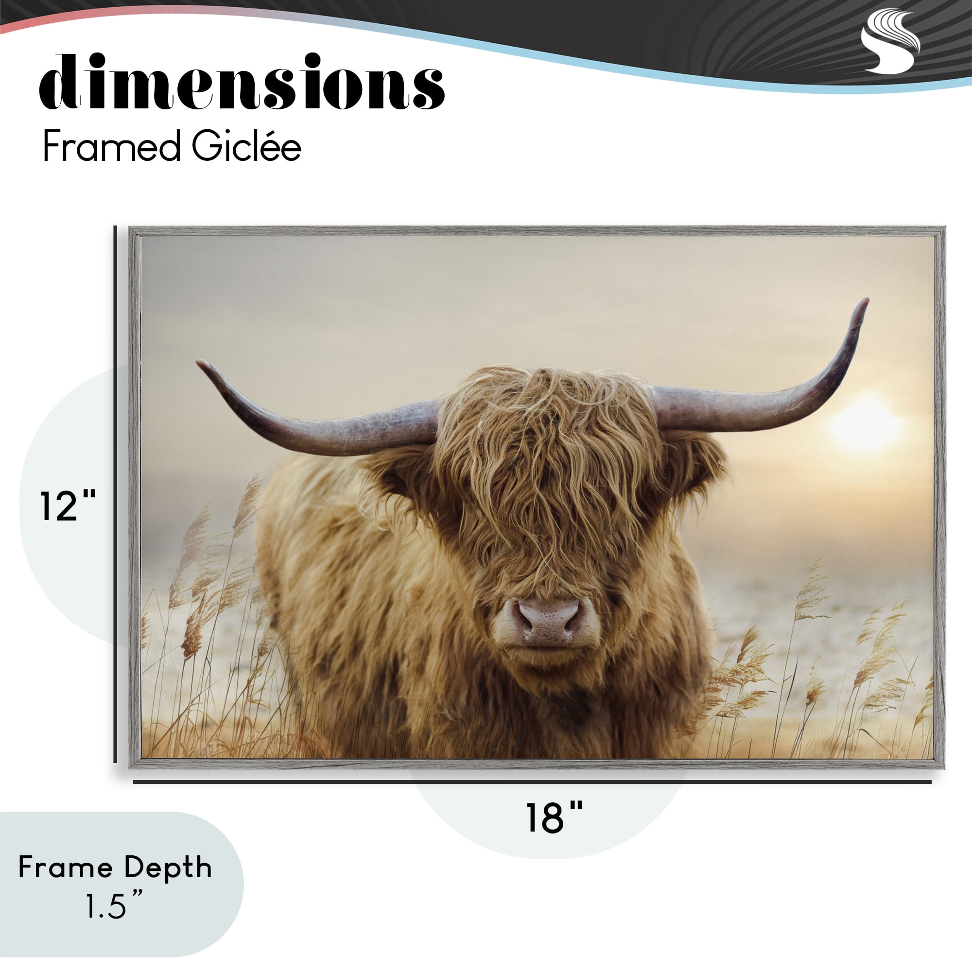 Stupell Industries Highland Cow & Warm Sunset Gray Framed Giclee Art, design by CAD Designs