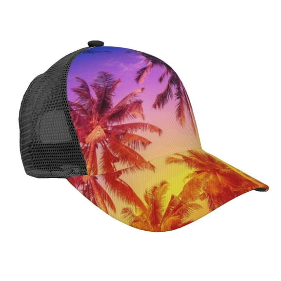 Picia Palm Trees at Sunset Pattern Trucker Hat,Baseball Cap,Sun Protection Cap,Stylish Headwear,Leisure Cap,Outdoor Sports Cap