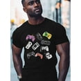thumbnail image 2 of Remote Control Men's T Shirts Game Console T-Shirt for Men Purple Green Blue Sketch Crew Neck Tees Cotton Tops, Black, S, 2 of 7