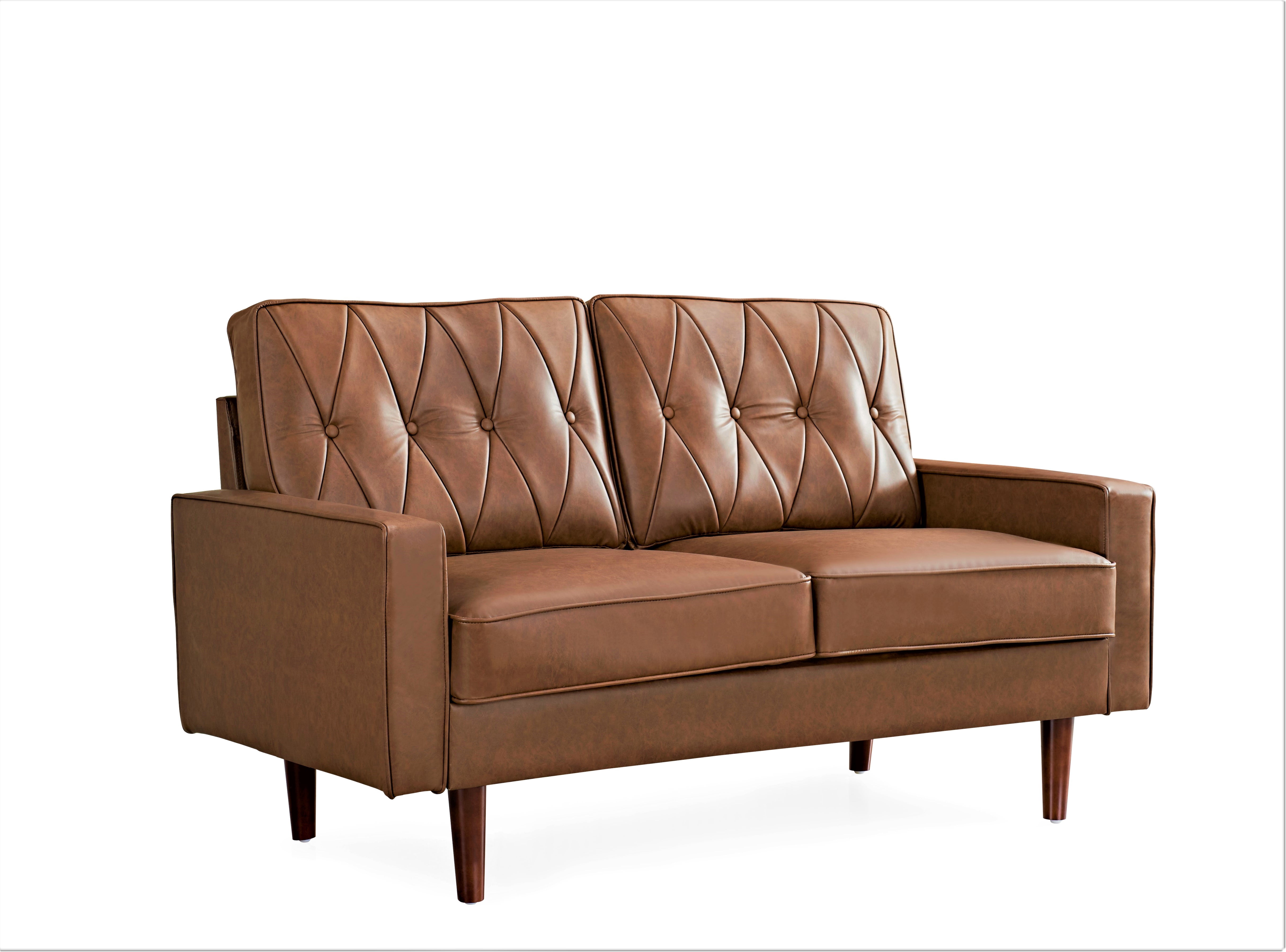 Uspridefurniture Acire 57.5" Faux Leather Cushion Back Loveseat, Brown