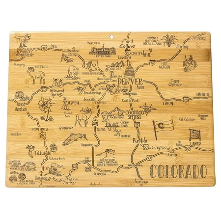 

Totally Bamboo Destination Colorado State Shaped Serving and Cutting Board Includes Hang Tie for Wall Display