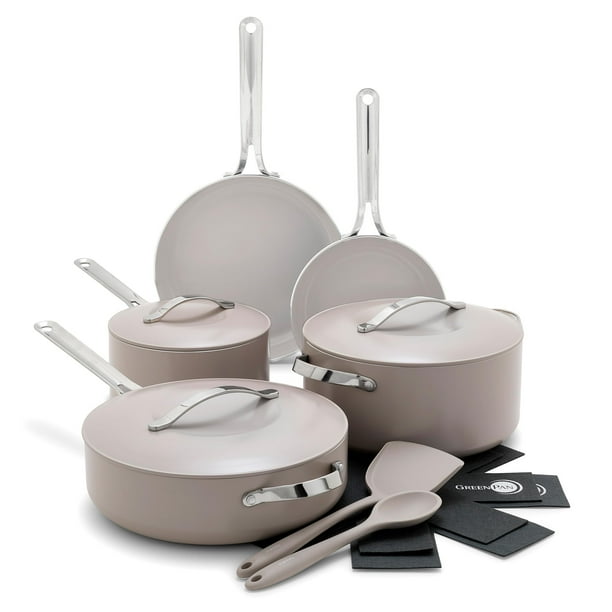 GreenPan Nova Juego de ollas y sartenes antiadherentes de cerámica saludable, 10 piezas, sin PFAS ni PFOA, sartenes, salteado, olla sopera, utensilios, tapas, apto para inducción, apto para lavavajill