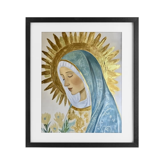Stupell Industries Traditional Holy Mary In Gold Black Framed Print Under Glass, 13 x 16, by Franklyn Gregory