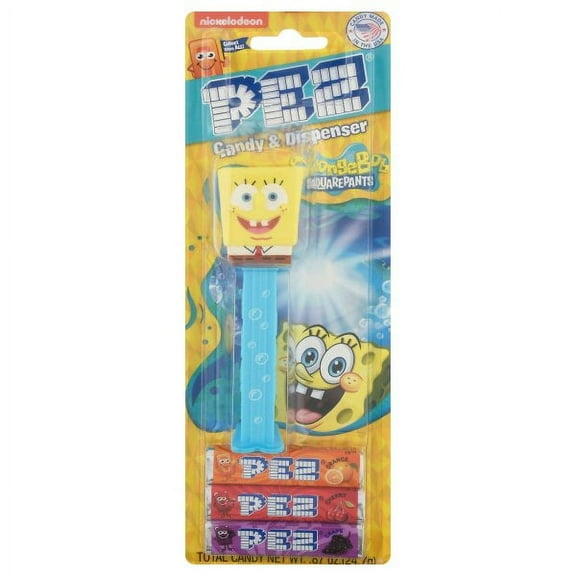 PEZ Candy SpongeBob Assortment, 1 Candy Dispenser Plus 3 Rolls Assorted Fruit Candy, 1 Count, 0.87 oz