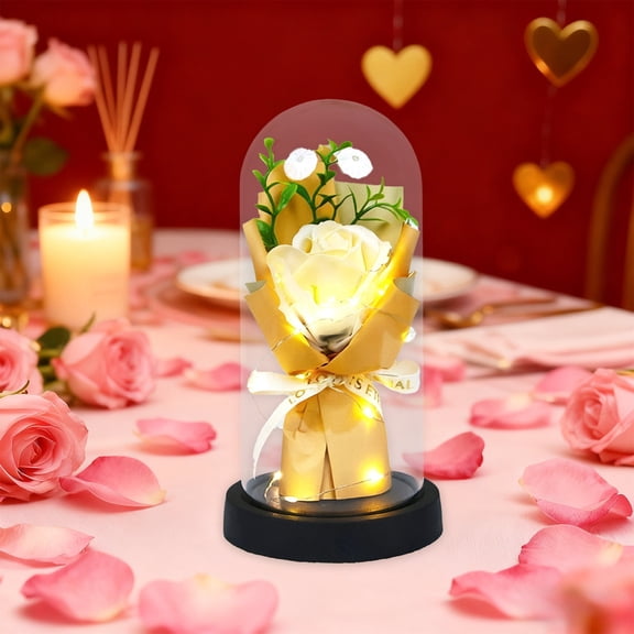 Dried Flower Bouquet Valentine's Glass Rose Gifts for Mom Artificial Flowers Gifts for Her Women Daughter Anniversary Birthday, Romantic Decor Desktop Ornament