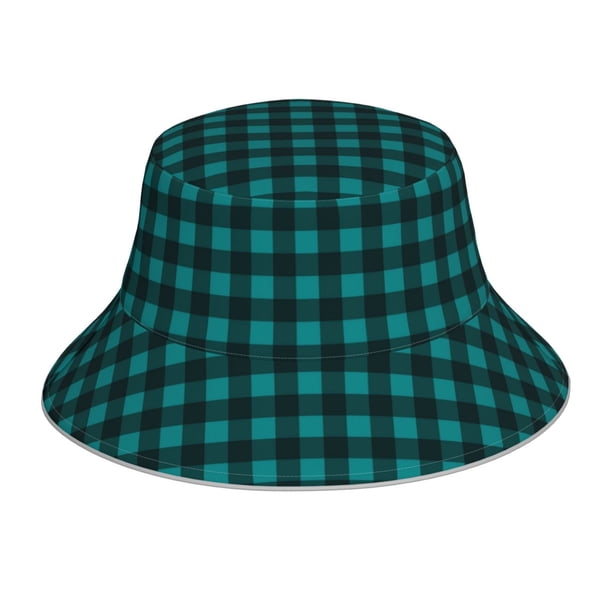 Balery Teal On Black Plaid Sombreros para el sol para hombre y mujer, sombrero de pescador con UPF 50+