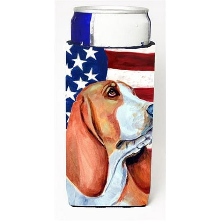 

Carolines Treasures LH9017MUK USA American Flag with Basset Hound Michelob Ultra bottle sleeves for slim cans 12 oz.