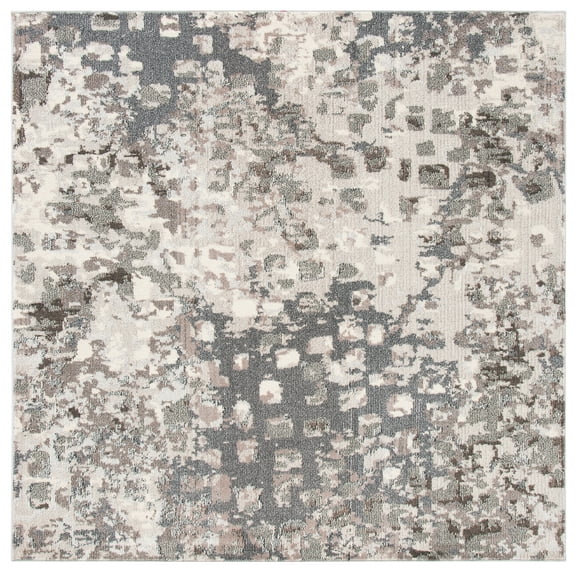 SAFAVIEH Madison Candelario Abstract Polka Dots Area Rug, Grey/Beige, 3' x 3' Square