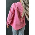 thumbnail image 1 of ABPHQTO Chaqueta vaquera rosa desgastada con bolsillos con solapa y borde sin rematar para mujer, 1 of 5