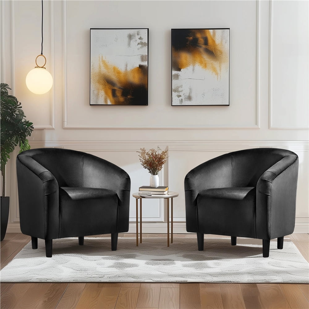Alden Design Upholstered Barrel Accent Chair for Livingroom, Black Velvet