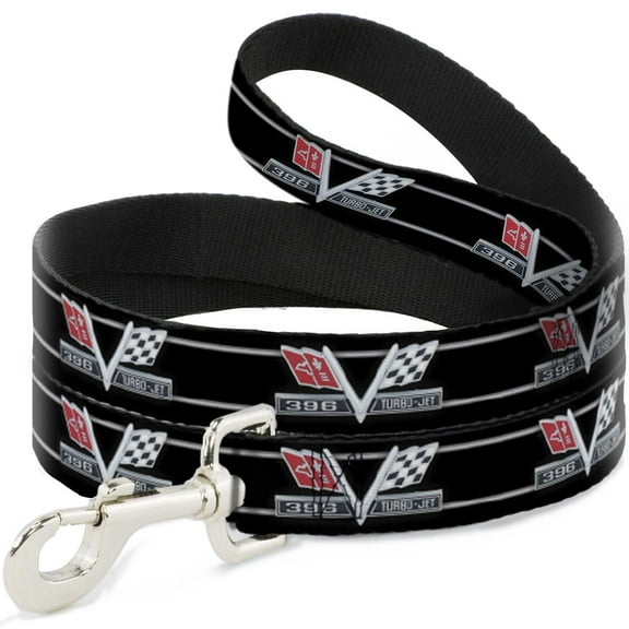 GM General Motors Pet Leash, Dog Leash, 1967 Impala 396 Turbo Jet V Emblem Stripe Black, 6 Feet Long 1.0 Inch Wide