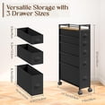 thumbnail image 3 of 5 Drawer Narrow Dresser Slim Cabinet Skinny Storage Tower Chest, Ideal for Small Spaces Bathroom Bedroom, Between Washer and Dryer, Lightweight Mobile on Wheels, Sturdy Fabric Drawers, Black, 3 of 9