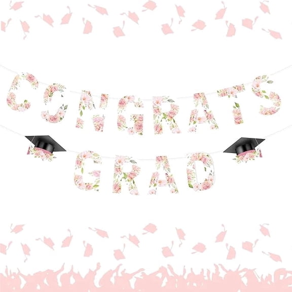 Congrats Grad Banner Class of 2026, Floral Graduation Party Decorations Banner, Girl Pink Floral Graduation Banner 2026 for High School & College NO DIY Celebrations