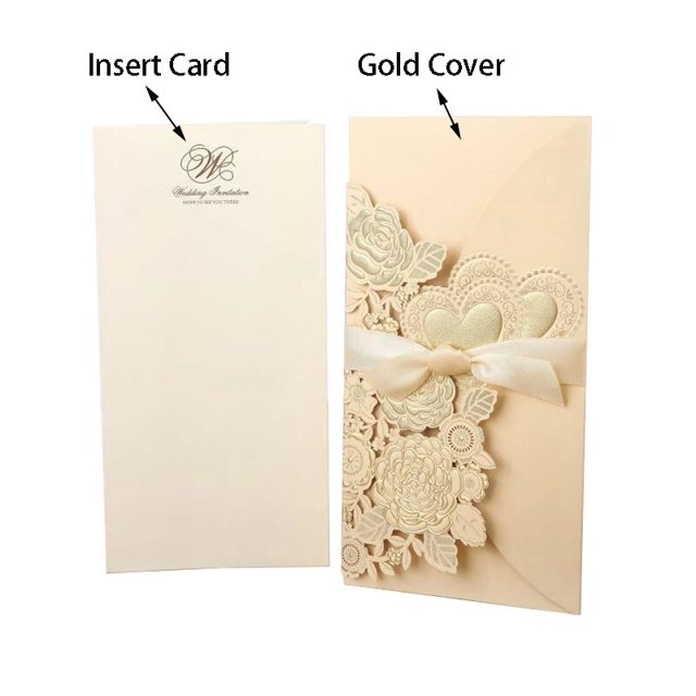 Piezas de corazón de amor con corte láser, tarjetas de felicitación personalizadas con cinta, suministros para bodas y fiestas, 5/10 tarjetas de invitación de boda