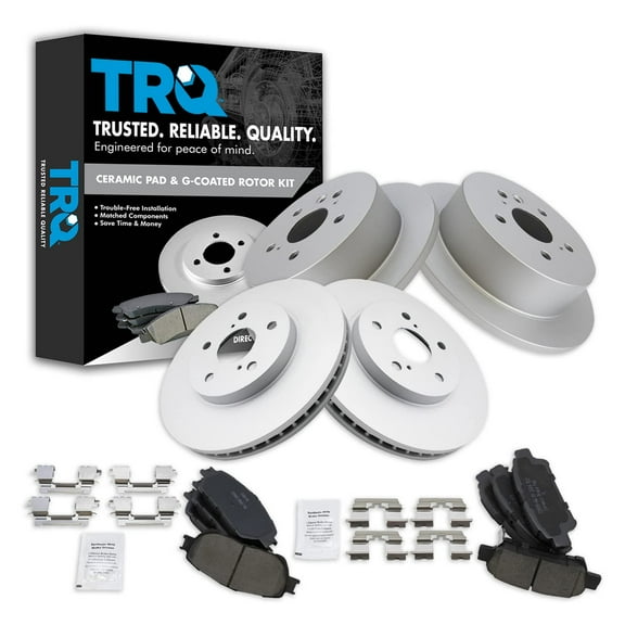 TRQ Front and Rear Brake Pad & Rotor Kit Brake Pads Brake Rotor Ceramic Premium G-Coated Fits Select 2004-2010 Toyota Sienna