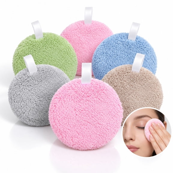 Shunshunfu 6Pcs Reusable Makeup Remover Pad, 3.46 inch Washable Facial Cleansing Round, Soft Face Exfoliating Wipe for Eye Lip Facial Makeup Erasing Skincare, Multi-color