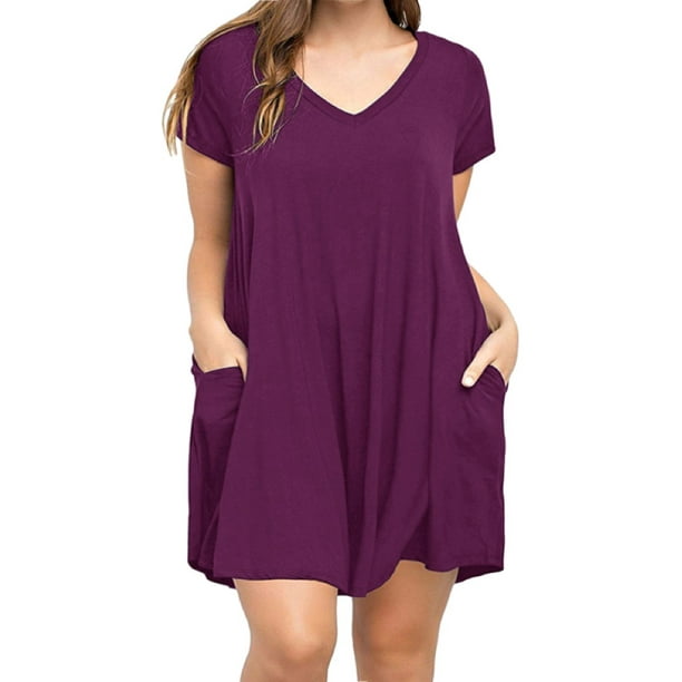 Sysea Womens Plus Size V Neck T Shirt Dress Casual Mini Dresses Walmart Com Walmart Com