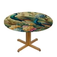 thumbnail image 3 of PIKWEEK Vintage Watercolor with Peacock On Tree Cherry Flowering Trees with Flowers Yellow Colorful Bird Waterproof Resistant Fabric Round Tablecloth White, 3 of 8