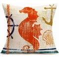thumbnail image 4 of Nautical Theme Farmhouse Decorative Throw Pillow Cover 4 Pcs Anchor Starfish Sand Dollar Sea Horse Ocean Sign Summer Decoration Home Decor Cushion Case for Sofa Couch, 18" x 18" (Coastal), 4 of 5