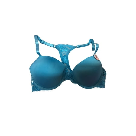 Pink Sport Bra Top - Womens Solid Lace Racerback Floral T-Back Push Up Bra 1612-15A-34B-Blue