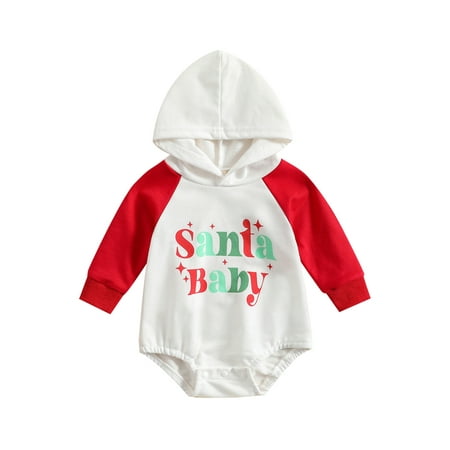 

TOPGOD Baby Christmas Hooded Romper Casual Long Sleeve Letter Print Bodysuit Winter Clothes