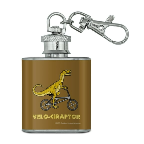 Velo-Ciraptor Velociraptor Biking Funny Humor Stainless Steel 1oz Mini Flask Key Chain