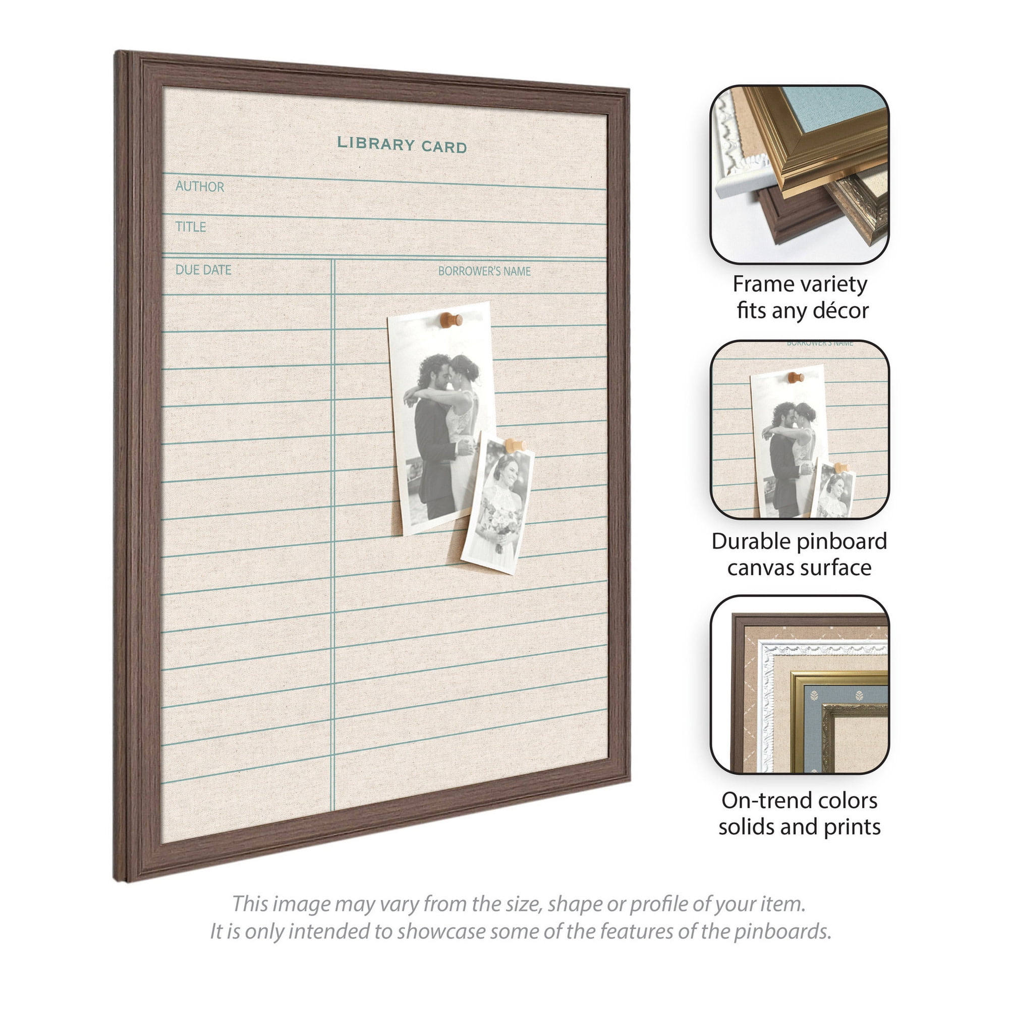 Kate and Laurel Framed Fabric Pinboard 20 x 26, Linen Library Card Printed Linen Classic Bulletin Board for Use as a Vision Board or Wall Organization, Florence Gold Frame