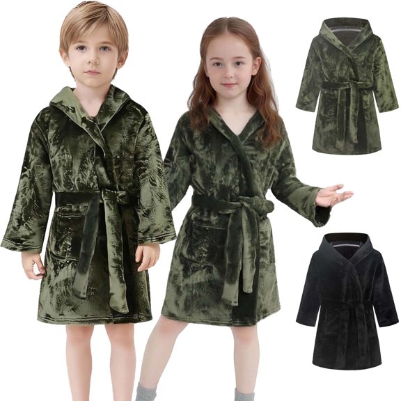 Bixock Unisex Toddler Robe for Girls Boys Hooded Robe Kids Fleece Bathrobe Children Loungewear Long Sleeve Flannel Solid Color Western Indoor Outfit for Multiple Ages Fall Winter Sleepwear