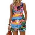 thumbnail image 2 of Iaqnaocc 2 Piece Sets for Women Dressy Casual Short Sets for Women Hawaiian Tropic Square Neck Tank Top and Shorts Summer Outfits Beach Outfits for Women Matching Sets Women Clothing Purple S, 2 of 5