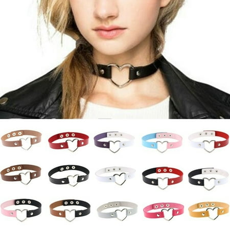 - Heepo Women's Punk Faux Leather Love Heart Collar Choker Necklace Jewelry Charm Gift