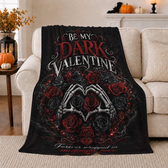 Gothic Skeleton Heart Valentine Art - Dark Romantic, Cozy Typography Art Scene, Warm Flannel Blanket for Living Room and Reading Nook, Art Lovers Valentine's Day Gift, Artistic Home Decor