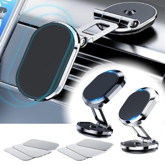 2 Pack Alloy Folding Magnetic Car Phone Holder,360° Rotation Magnetic Cell Phone Holder For Car [super Strong Magnet] Bracket Magnetic Dashboard Phone Car Mount For All Smartphone