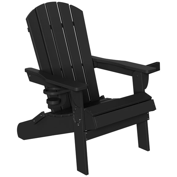 Walsunny Folding HDPE Adirondack Chair,All-Weather Outdoor Fir Pit Chairs with Cup and Phone Holder for Outdoor Patio Garden Backyard,Black