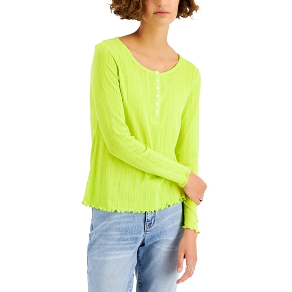 Style & Co Pointelle-Knit Henley Top Lightest Lime S