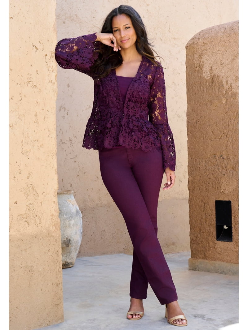 Roaman's Women's Plus Size Bell Sleeve Lace Jacket - Walmart.com