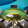 thumbnail image 6 of Saint Patrick's Day Round Tablecloth, Fitted Table Cover with Elastic for 36"-44" Round Tables, Rainbow Gold Coin Green Lucky Leaves Table Cloth Outdoor Indoor Dinning Party Waterproof Tablecloths, 6 of 7