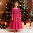 thumbnail image 2 of Girls Spring Summer Floral Dress Party Dress Long Sleeve Tutu With Bow Star Sequins Formal Holiday Pageant Gown Elegant Casual Dresses 2-3 Years, 2 of 9